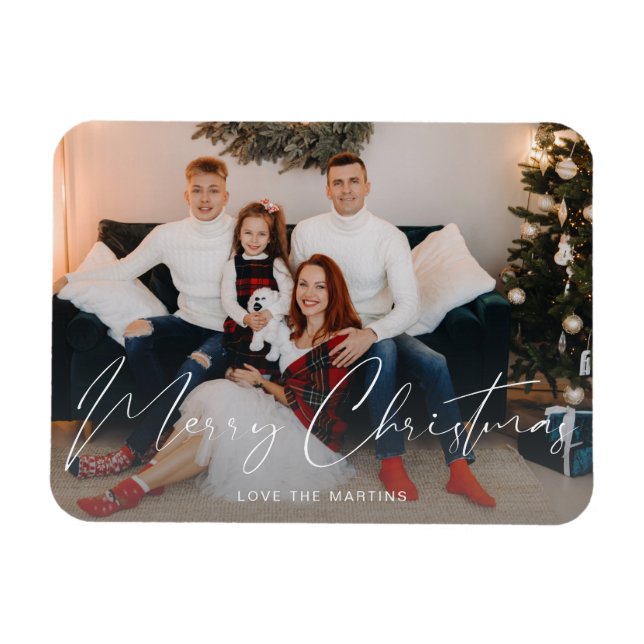 Merry Christmas Modern Script Photo Magnet (Horizontal)