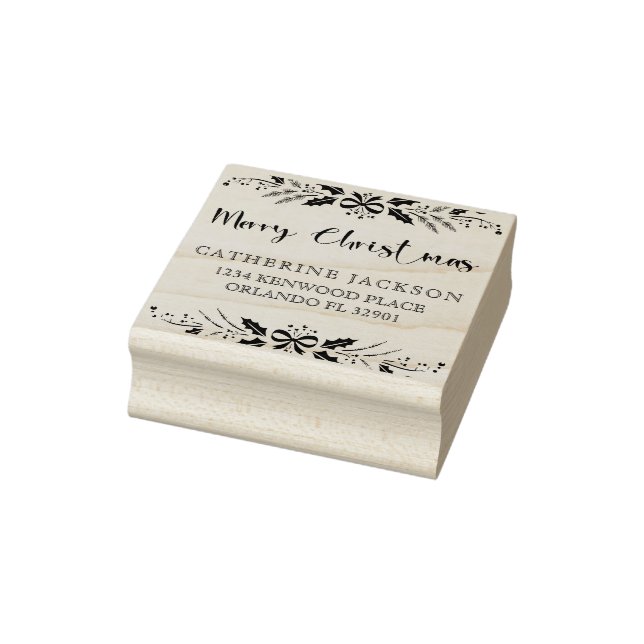 Merry Christmas Modern Script Return Address Rubber Stamp (Stamp)