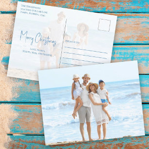 Merry Christmas Modern Simple Blue Sand Dollar Holiday Postcard