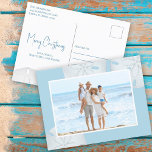 Merry Christmas Modern Simple Blue Sand Dollar Holiday Postcard<br><div class="desc">This design features merry Christmas modern beach coastal, family photo 1 one picture, botanical traditional classic ocean blue, sky sea life coastal living, elegant unique tropical minimalist, a modern elegant simple trendy, with a modern calligraphy script font, nautical simple and minimal, family vacation photo holiday card, a Christmas holiday photo...</div>