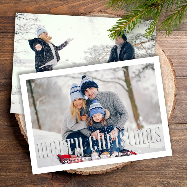 Merry Christmas Modern Simple Mistletoe 2 Photo Holiday Card (Simple Merry Christmas holiday card with a two photo layout. )