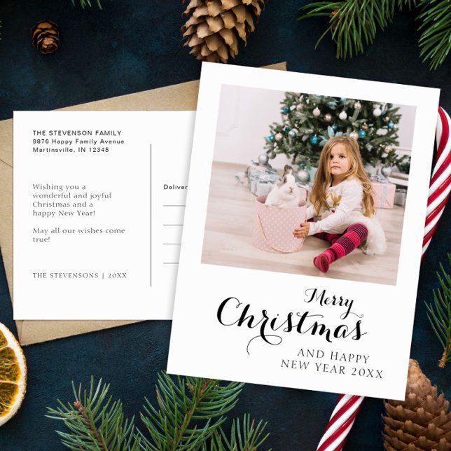 Merry Christmas Modern Simple Photo  Holiday Postcard (Creator Uploaded)