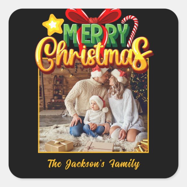 Merry Christmas modern simple photo Holiday  Square Sticker (Front)