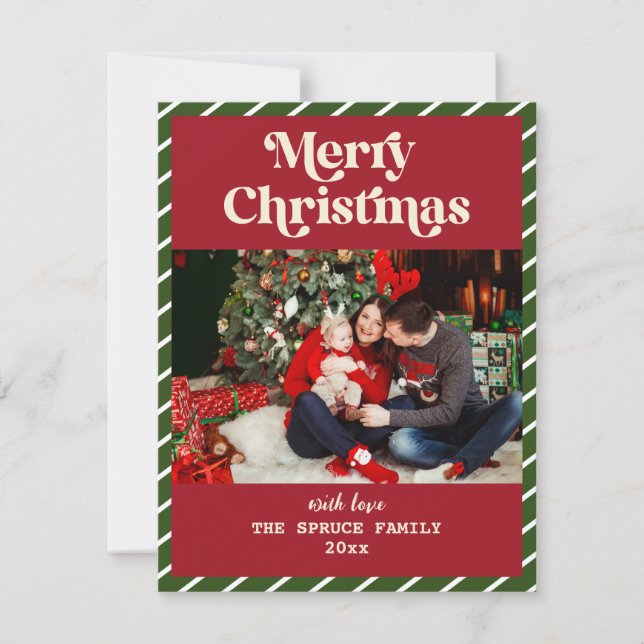 Merry Christmas Modern Striped Custom Photo Holiday Card (Front)