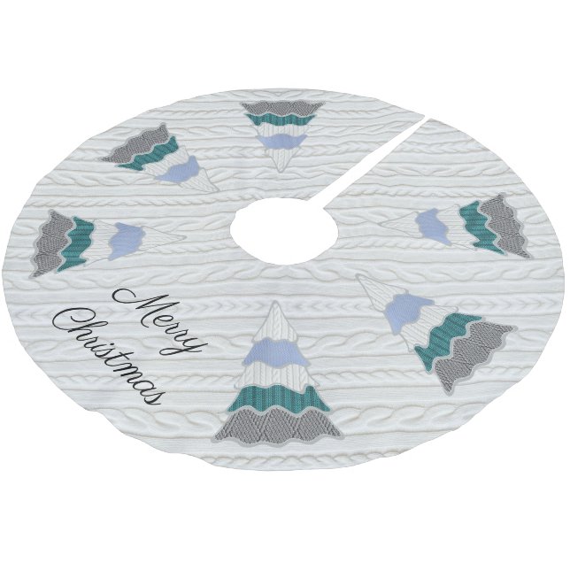 Merry Christmas Modern Sweater Textured Brushed Polyester Tree Skirt (Angled)