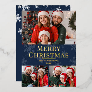 Merry Christmas Modern Text Blue Family 3 Photo