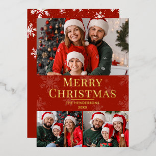 Merry Christmas Modern Text Red Family 3 Photo