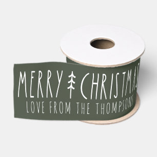 Merry Christmas Modern Tree Personalised Name Grosgrain Ribbon