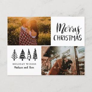 Merry Christmas Modern Two Holiday Photo Postcard
