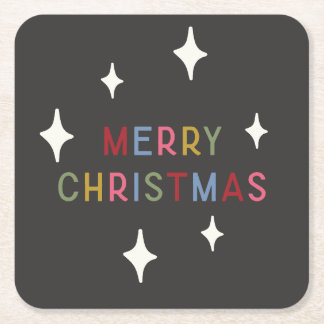 Merry Christmas Modern Typography Colourful Square Paper Coaster