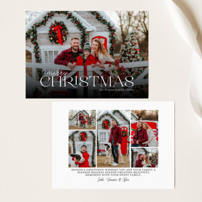 Merry Christmas Modern Typography Full Photo Holiday Card (Creator Uploaded)