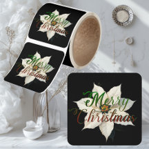 Merry Christmas Modern Typography White Poinsettia