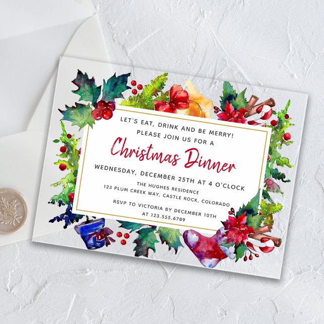 Merry Christmas Modern Watercolor Christmas Dinner Acrylic Invitations (Creator Uploaded)