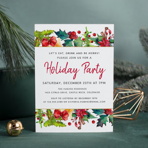 Merry Christmas Modern Watercolor Holiday Party Invitation