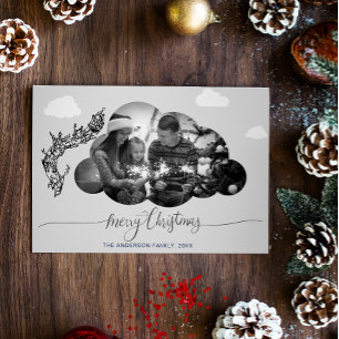 Merry Christmas Modern White Cloud Photo Holliday Invitation