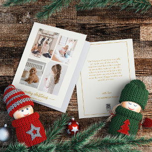 Merry Christmas   Modern, White Four Photo Collage Holiday Card