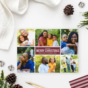 Merry Christmas Modern Wine Red Photo Collage Holiday Card