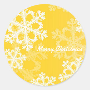 Merry Christmas Modern Yellow Snowflakes Pattern Classic Round Sticker
