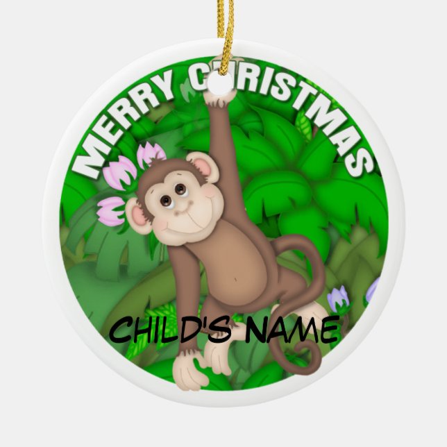 Merry Christmas Monkey Ceramic Tree Decoration (Front)