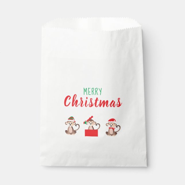 Merry Christmas Monkey Jungle Animal Red Green Favour Bags (Front)