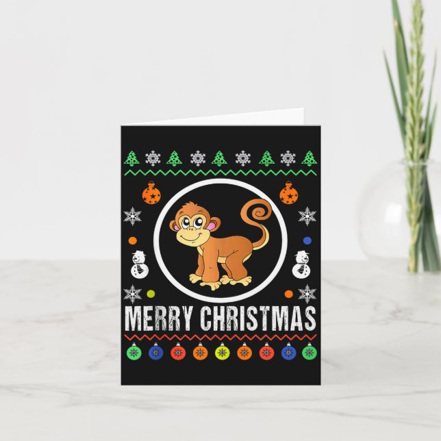 Merry Christmas Monkey Ugly Sweater Xmas Knit Tank Card (Front)