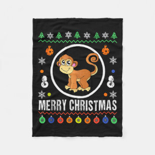 Merry Christmas Monkey Ugly Sweater Xmas Knit Tank Fleece Blanket