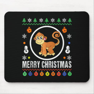 Merry Christmas Monkey Ugly Sweater Xmas Knit Tank Mouse Pad
