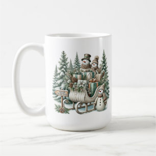 Merry Christmas monogram Country snowman sleigh Coffee Mug