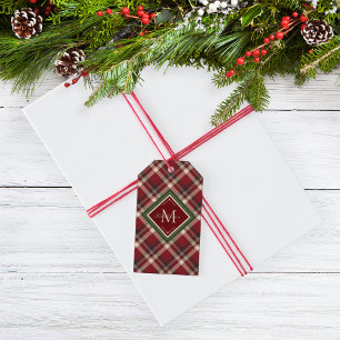 Merry Christmas Monogram Red Plaid Christmas Gift Tags