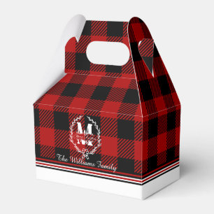 Merry Christmas Monogram Wreath Buffalo Plaid Favour Box