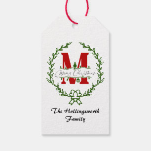 Merry Christmas Monogram Wreath Gift Tag