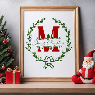 Merry Christmas Monogram Wreath Wall Art