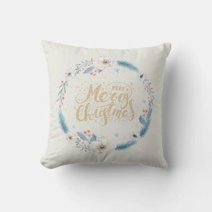 Merry Christmas Monogrammed Wreath Throw Pillow