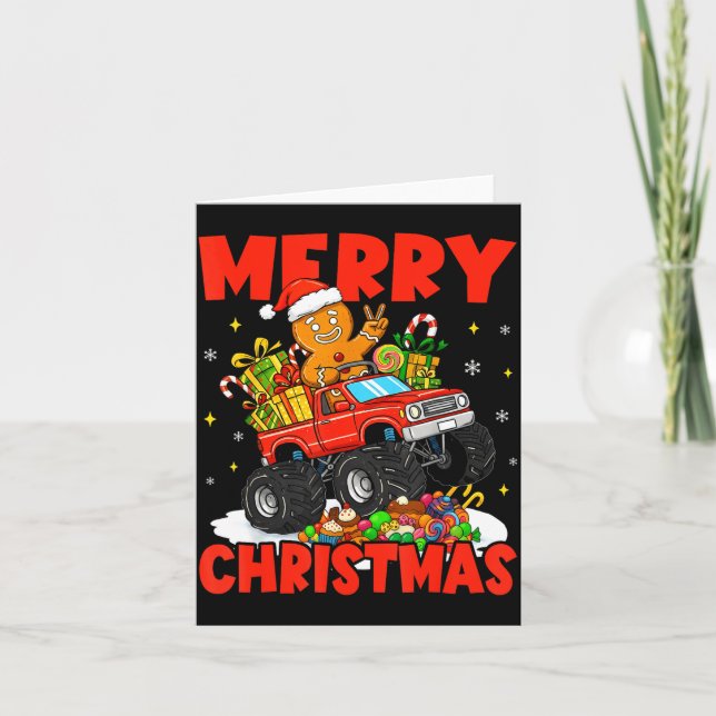 Merry Christmas Monster Truck Funny Gingerbread Me Card (Front)