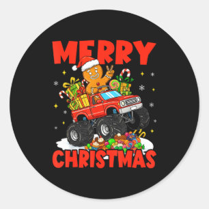 Merry Christmas Monster Truck Funny Gingerbread Me Classic Round Sticker