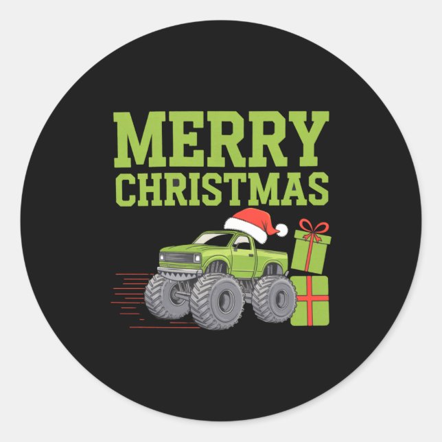 Merry Christmas Monster Truck Toddler Boys Xmas  Classic Round Sticker (Front)