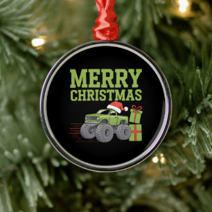 Merry Christmas Monster Truck Toddler Boys Xmas  Metal Tree Decoration