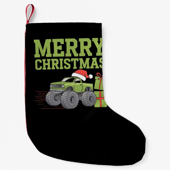 Merry Christmas Monster Truck Toddler Boys Xmas  Small Christmas Stocking (Front)