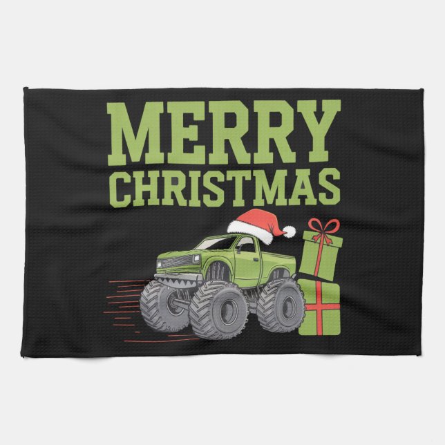 Merry Christmas Monster Truck Toddler Boys Xmas  Tea Towel (Horizontal)