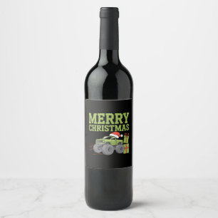 Merry Christmas Monster Truck Toddler Boys Xmas  Wine Label
