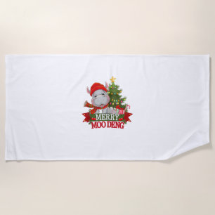 Merry Christmas Moo Deng Christmas Baby Hippo Sant Beach Towel