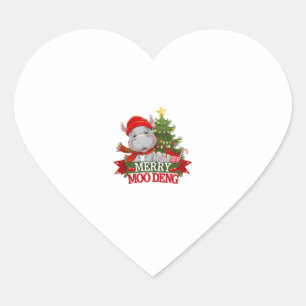 Merry Christmas Moo Deng Christmas Baby Hippo Sant Heart Sticker