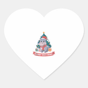 Merry Christmas Moo Deng Christmas Baby Hippo Tank Heart Sticker