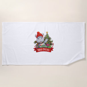Merry Christmas Moo Deng Funny Xmas Baby Hippo San Beach Towel