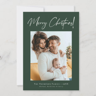 Merry Christmas Moody Rich Green Modern Photo Holiday Card