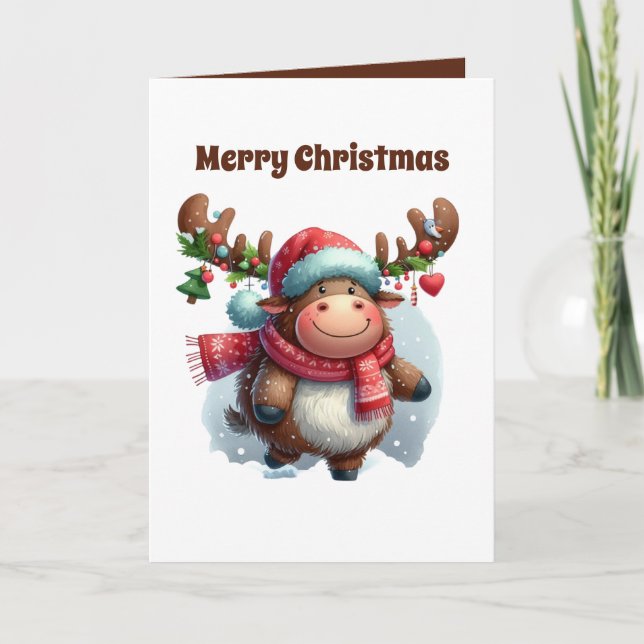 Merry Christmas moose add message  Holiday Card (Front)