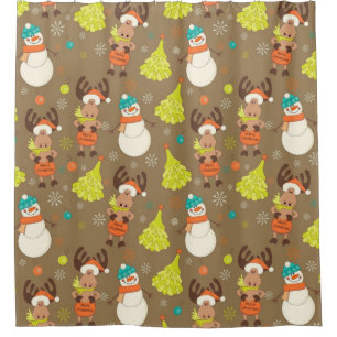 Merry Christmas Moose And Snowman Shower Curtain