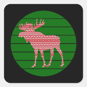MERRY CHRISTMAS MOOSE DEER SQUARE STICKER