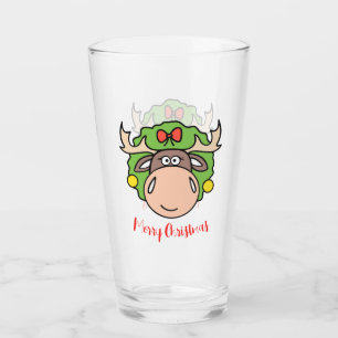 Merry Christmas Moose Glass