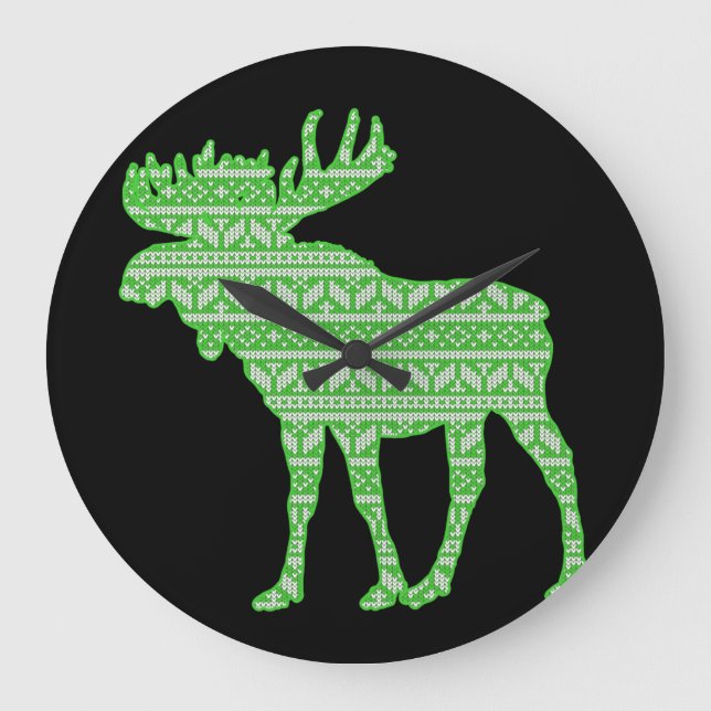 MERRY CHRISTMAS MOOSE GREEN DEER LARGE CLOCK (Front)
